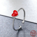 925 Silber Ring Ohrring Halskette Schmuck rotes Herz Damen Ringe verstellbar offener Ring Sterling Silber